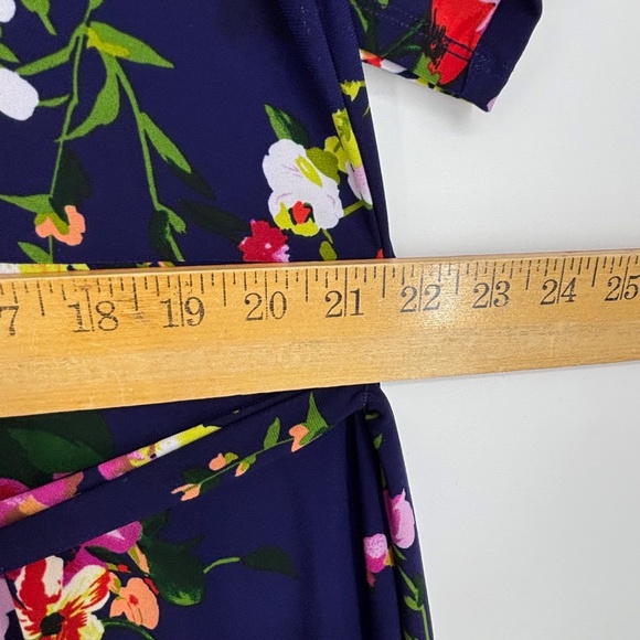 Roz & Ali Womens 1X Pullover Knit Dress Indigo Blue Multi Floral Elbow Sleeves - Picture 8 of 9